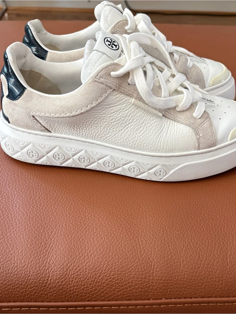 Tory Burch Cream and White Mixed-Media Platform Sneakers